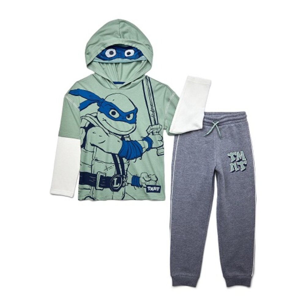 TMNT Turtles Boys Cosplay Hooded Twofer Top with Jogger Set, 2 pc, Size 8